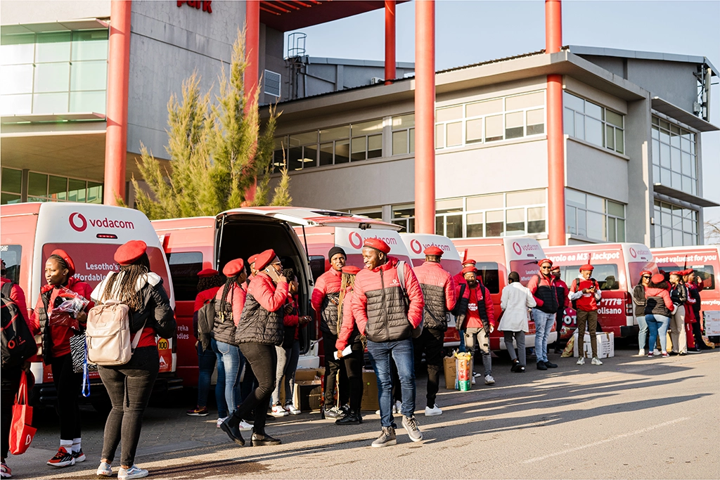 Vodacom staff at the initial Market Storm on 28 July 2023, ready to hit various districts to educate customers on Vodacom Lesotho’s products and services.​
